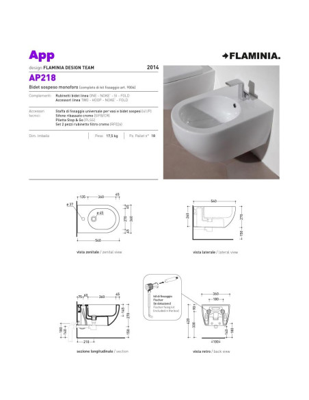 Flaminai App Wall Hung CLAY toilet, bidet, seat | Quaranta Ceramiche