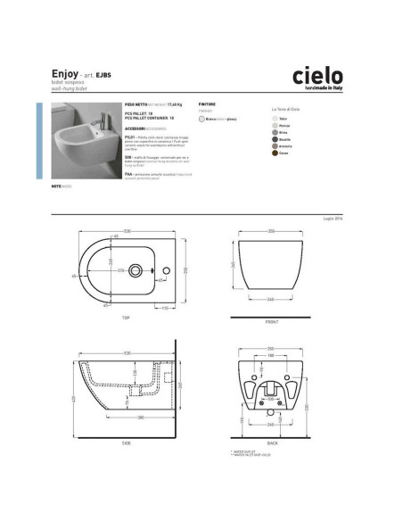 Cielo Enjoy Wall Hung MATT WHITE Toilet, bidet and seat | Quaranta Ceramiche