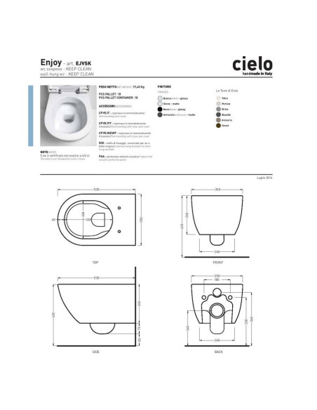 Cielo Enjoy Wall Hung MATT WHITE Toilet, bidet and seat | Quaranta Ceramiche