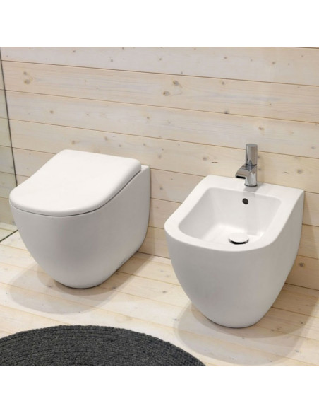 Cielo Fluid Back To wall toilet, bidet, seat FLVA + FLBI | Quaranta Ceramiche