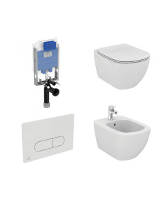 Ideal Standard Tesi wall-hung sanitary fixtures, Prosys wall-hung toilet module and Oleas M1 plate