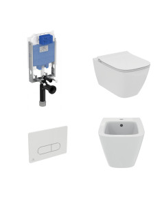 Ideal Standard i.Life B wall-hung sanitary ware, Prosys wall-hung toilet module and Oleas M1 plate