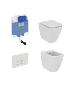 Ideal Standard i.Life B back to wall sanitary ware, Prosys wall hung toilet module and Oleas M1 plate