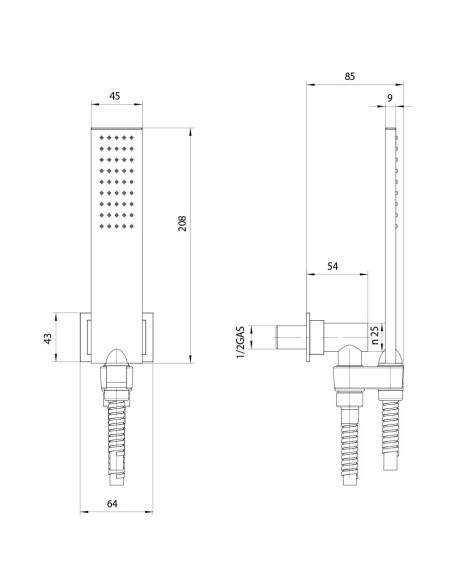 Bossini Manhattan 2 head shower with hand shower Flat One and hoses