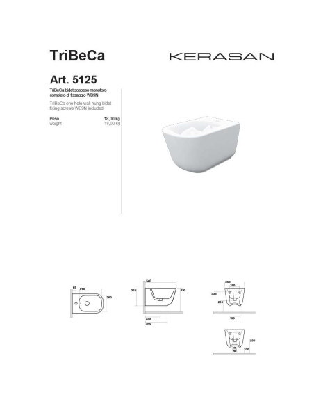 Kerasan Tribeca wall hung bidet 5125 01 - Best Price