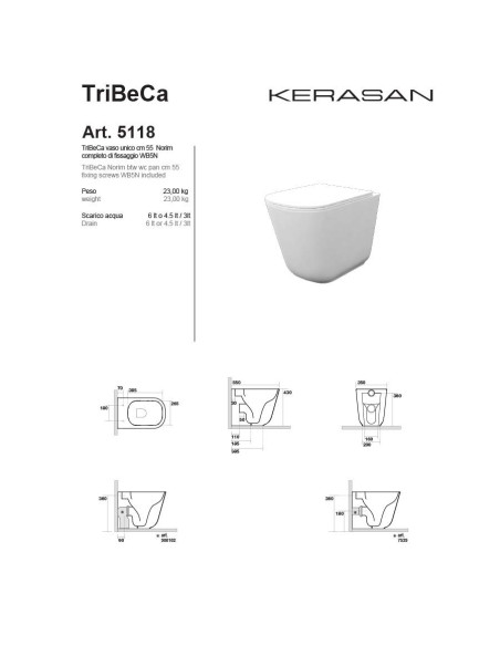 Kerasan Tribeca back to wall sanitary ware Norim toilet seat bidet slim soft close