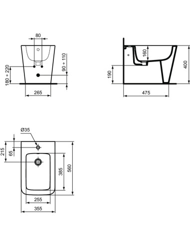 Ideal Standard Blend Cube back to wall bidet T368901