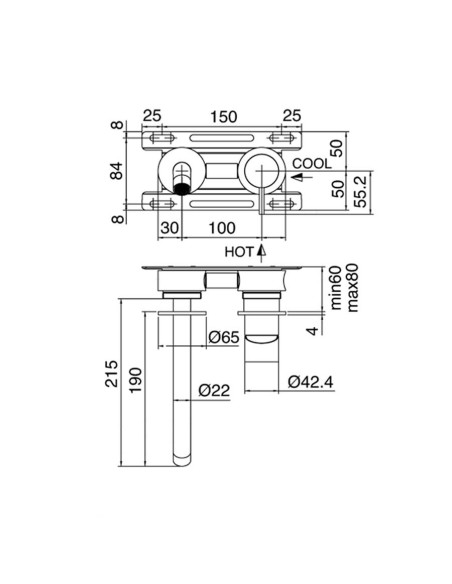 Zazzeri Z316 Stainless Steel AISI316 wall mounted Basin tap 3308113A00