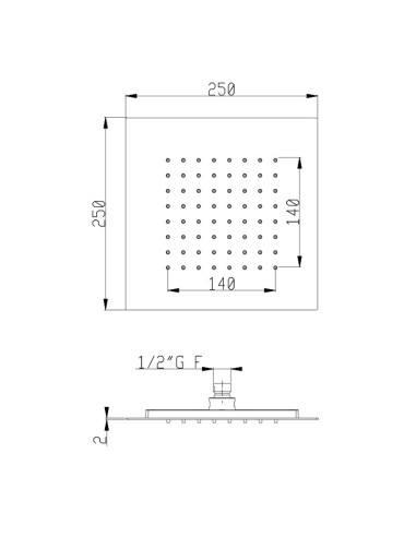 Shower head 250x250 mm, shower harm 350mm and shower hand