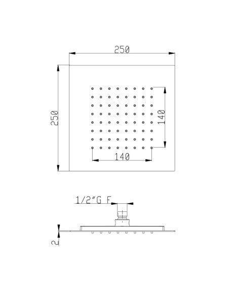 Shower head 250x250 mm, shower harm 350mm and shower hand