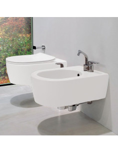 Flaminia MiniLink LATTE wall-hung sanitary ware, Goclean toilet bowl, bidet and slim slow-motion toilet seat