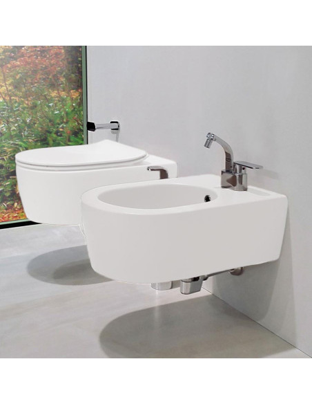 Flaminia MiniLink LATTE wall-hung sanitary ware, Goclean toilet bowl, bidet and slim slow-motion toilet seat