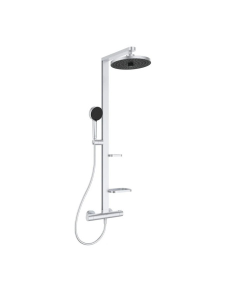 Ideal Standard ALU+ thermostatic shower column, 2 shelves, hand shower and shower head