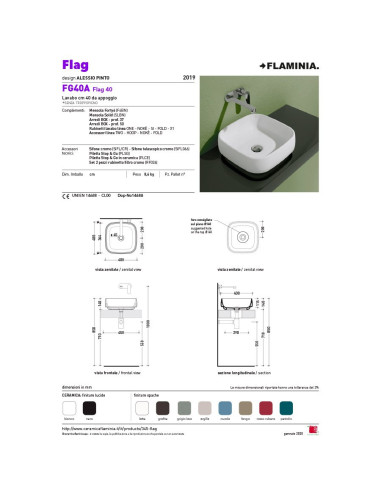Flaminia Flag lavabo da appoggio cm 40