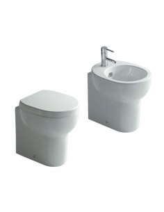 Galassia M2 mini flush-to-wall sanitary fixtures 45 cm, toilet, bidet and soft close toilet seat