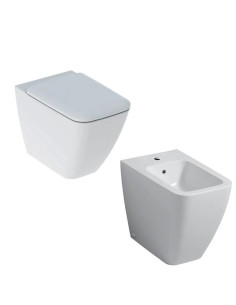Geberit iCon Square flush-mounted sanitary ware, rimfree toilet, bidet and soft toilet seat