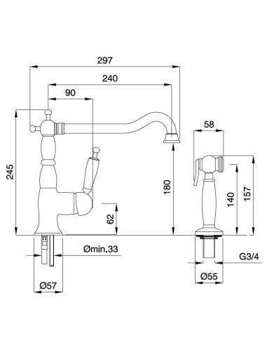 Bugnatese Oxford Sink Mixer with Separate Pull-Out Shower