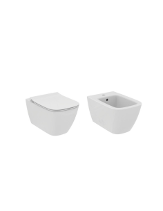 Ideal Standard I.Life S wall-hung sanitary fixtures RimLS+ WC, bidet and slow-motion toilet seat