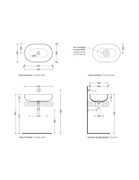 Flaminia App Countertop washbasin 62 cm Clay finish