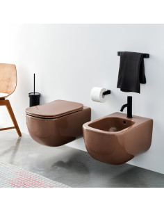 Cielo Era Corallo glossy wall-hung sanitaryware Rimless 2.0 toilet, bidet and soft-closing toilet seat