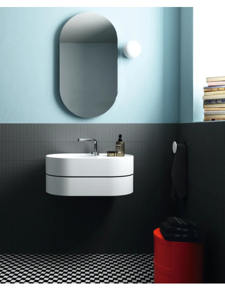 Galassia T65 Oval Wall-Mounted Sink in Matte White with Drawer