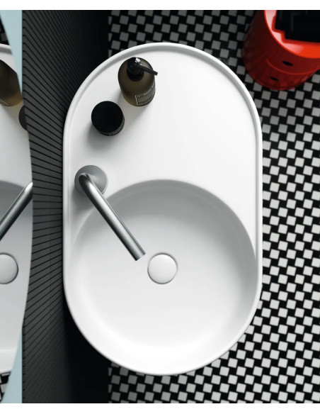 Galassia T65 Oval Wall-Mounted Sink in Matte White with Drawer