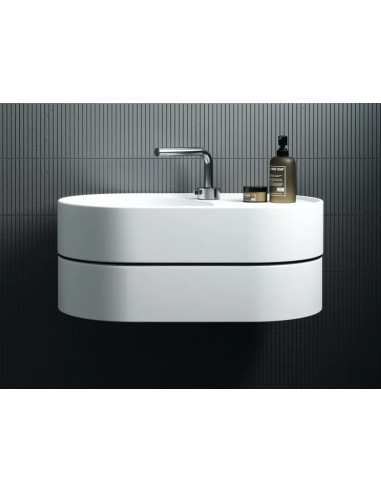 Galassia T65 Oval Wall-Mounted Sink in Matte White with Drawer