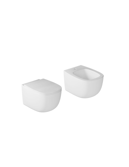 Galassia Lola series wall-hung sanitary ware in MATT WHITE, including toilet, bidet, and soft-close seat and back