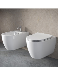 Ideal Standard I.LIFE O Wall-Hung Sanitary Ware with Hydrotwist toilet, bidet, and soft-closing seat