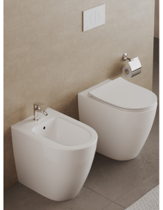 Ideal Standard I.LIFE O back-to-wall sanitary ware, Hydrotwist toilet, bidet, and soft-closing toilet seat