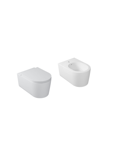 Galassia Core wall-hung sanitary ware: vortex-flush toilet, bidet, and soft-closing seat and cover