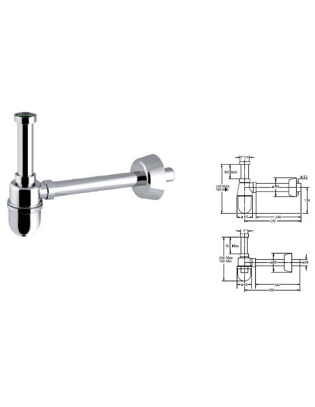 Sifone a bottiglia in abs cromato