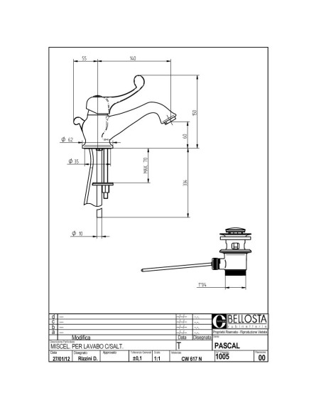 Bellosta Pascal miscelatore monocomando lavabo c/salterello