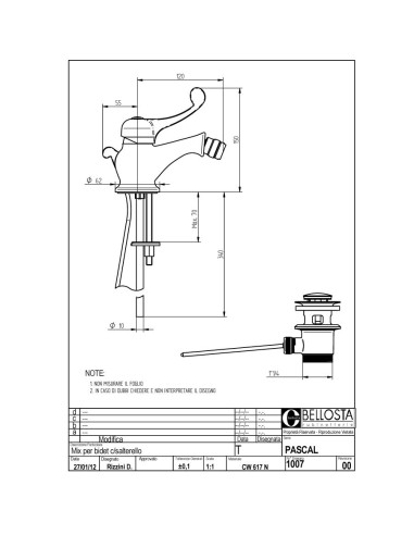 Bellosta Pascal miscelatore monocomando bidet c/salterello