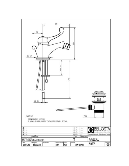 Bellosta Pascal miscelatore monocomando bidet c/salterello