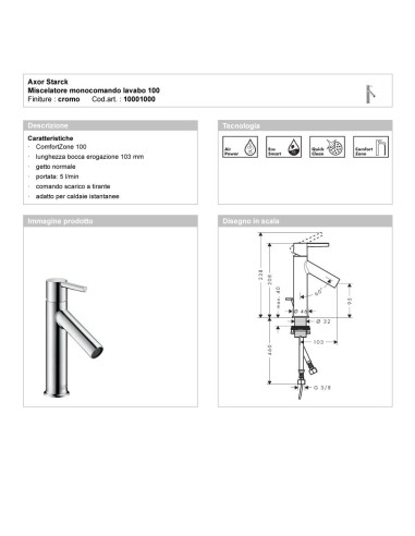 Hansgrohe Starck miscelatore monocomando lavabo 100