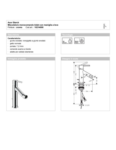 Hansgrohe Starck miscelatore monocomando bidet