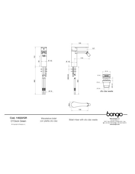 Bongio O'clock miscelatore monocomando bidet