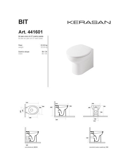 KERASAN BIT VASO FILO MURO COMPLETO DI SEDILE SOFT CLOSE
