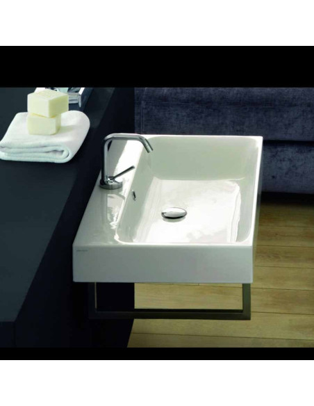 Lavabo in ceramica sospeso rettangolare cm 70 Kerasan serie Cento con portasciugamani frontale cm 56 o laterale cm 41