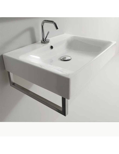 Lavabo in ceramica sospeso rettangolare cm 120 Kerasan serie Cento con portasciugamani frontale cm 56 o laterale cm 41