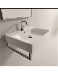 Lavabo in ceramica sospeso rettangolare cm 60 Kerasan serie Cento con portasciugamani frontale cm 50 o laterale cm 41