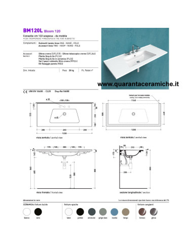 Ceramica Flaminia Bloom lavabo a consolle sospeso cm 107 colorato
