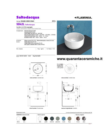 Flaminia Saltodacqua lavabo da appoggio cm 42