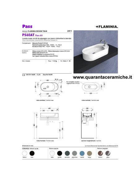 Flaminia Pass lavabo ovale da appoggio cm 60