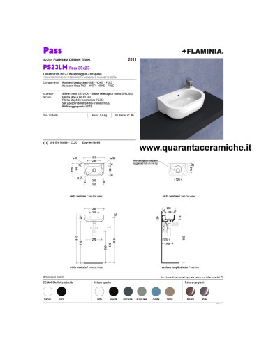 Flaminia Pass lavabo sospeso o da appoggio cm 35x23