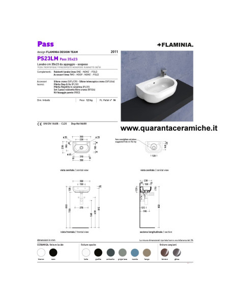 Flaminia Pass lavabo sospeso o da appoggio cm 35x23