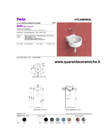 Flaminia Mini Twin lavabo sospeso cm 30
