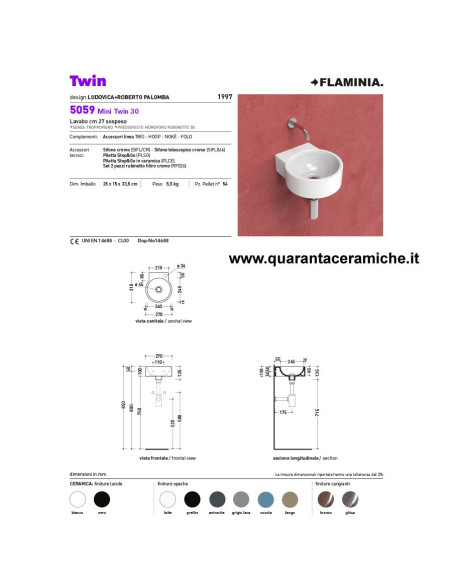 Flaminia Mini Twin lavabo sospeso cm 30