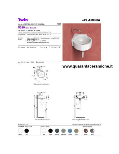 Flaminia Mini Twin lavabo sospeso ad angolo cm 30